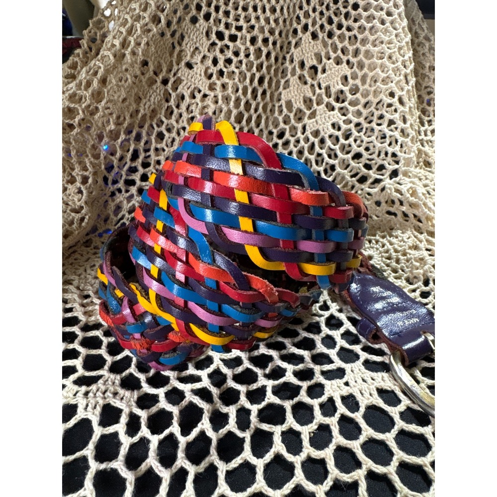 Vintage Multicolor Braided Leather Belt Womens M L Purple Red Yellow Y2K - Picture 4 of 5